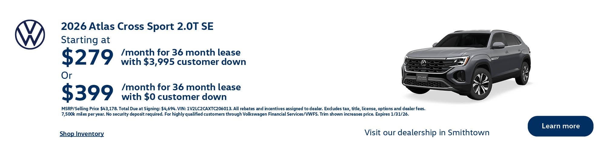 2026 Volkswagen Atlas Cross Sport Lease Special